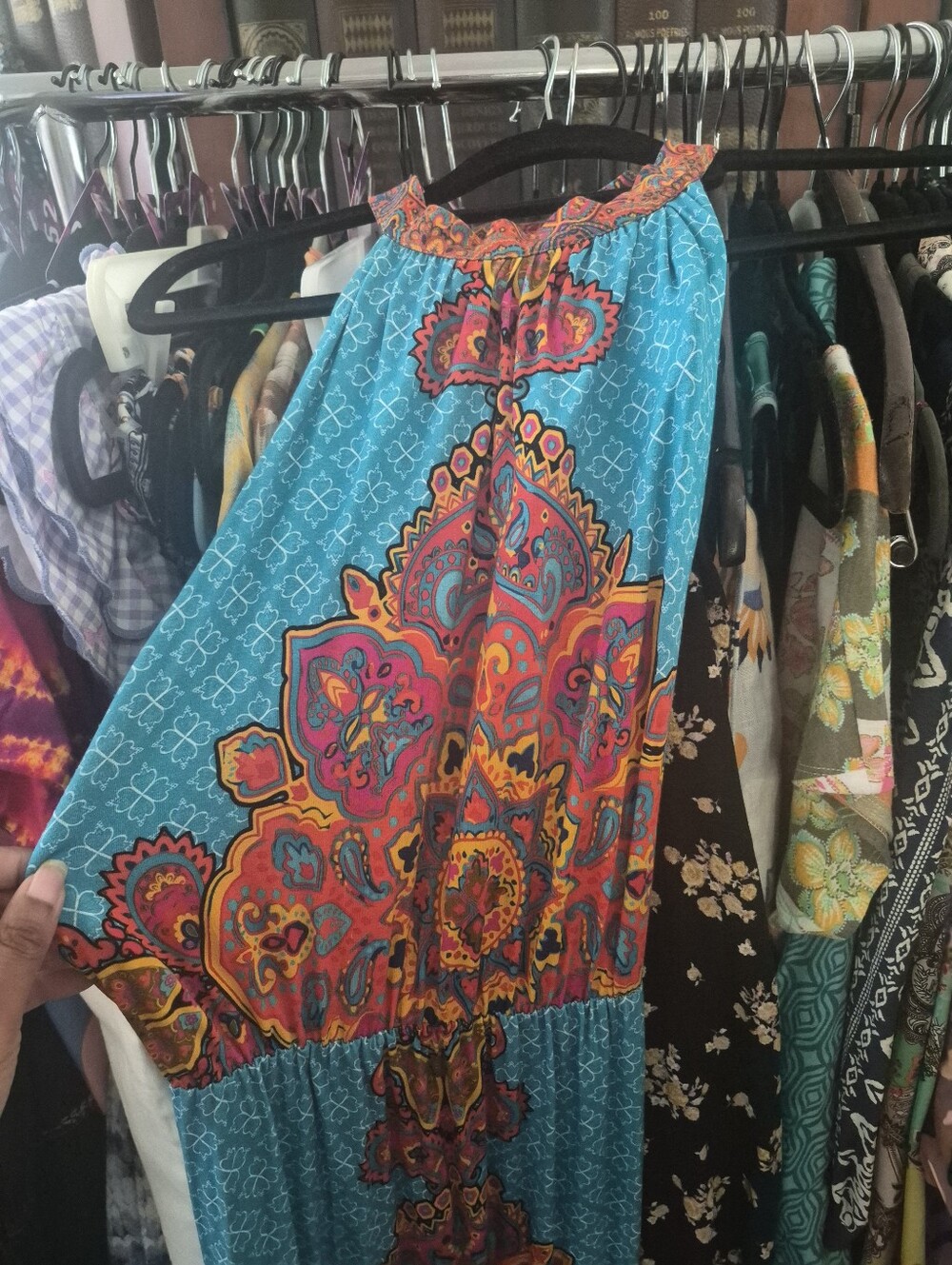 Turquoise Boho Maxi Dress with Vibrant Paisley Print